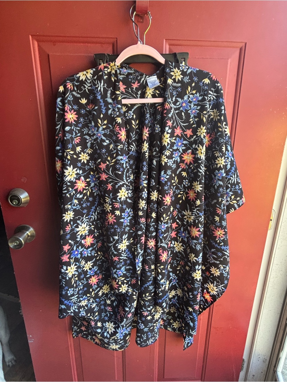 Floral Kimono Cardigan - Black with Multicolor Flowers